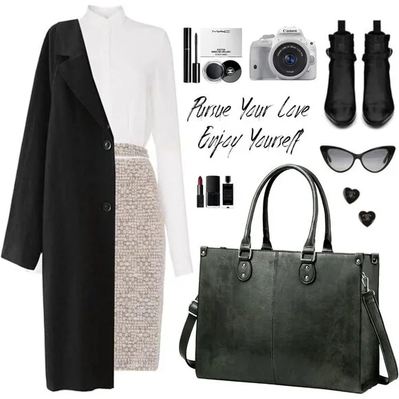 Women's Dark Green 15.6 inch vintage vegan leather and high-density Tote Bag